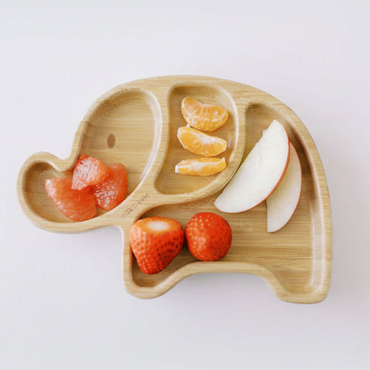 Milk It Baby, Bamboo Elephant Suction Plate & Fork Set, Dusty Pink, MI-BAMEDP002