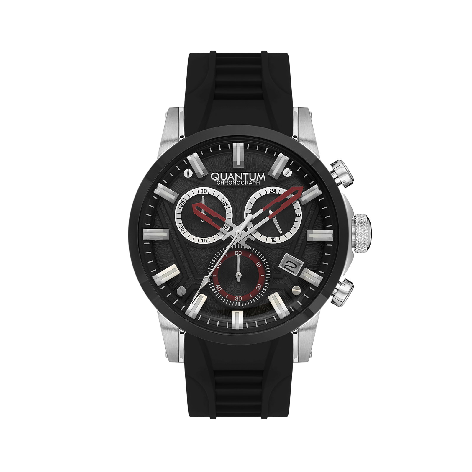 Quantum Men's Chronograph Watch Analog Black Dial with Black Silicone Band, PWG1126.351