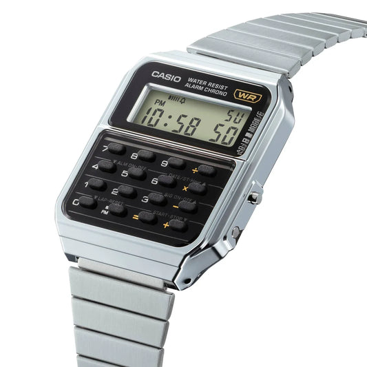 Casio Unisex Watch Vintage Collection, Black Dial Silver Stainless Steel Strap, CA-500WE-1ADF