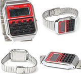 Casio Vintage Unisex Watch Digital Red Dial With Silver Stainless Steel Band, CA-500WE-4BDF