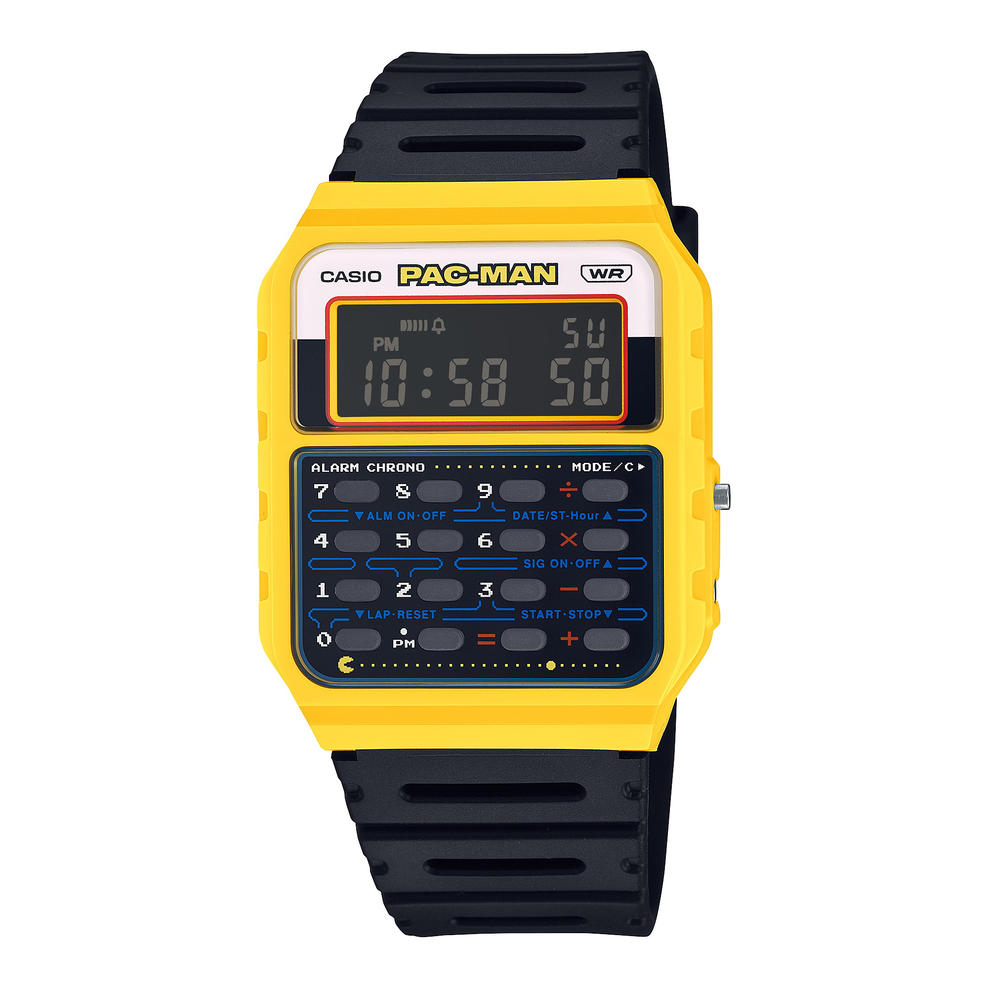 Casio Pac-Man Collection Unisex Calculator Watch Yellow Dial with Black Resin Band, CA-53WPC-1BDR