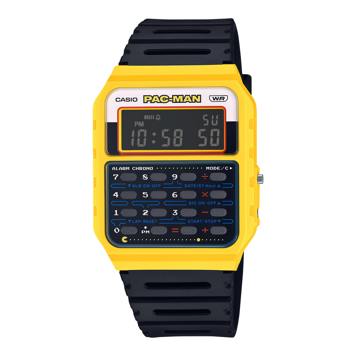 Casio Pac-Man Collection Unisex Calculator Watch Yellow Dial with Black Resin Band, CA-53WPC-1BDR