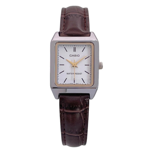 Casio Women's Watch Analog, White Dial Brown Leather Strap, LTP-V007L-7E2UD