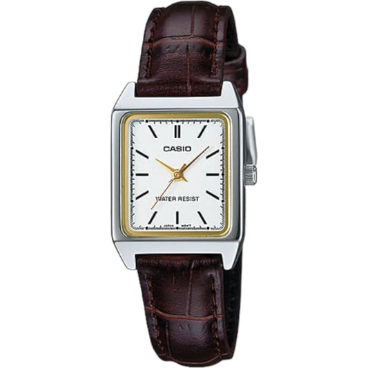 Casio Women's Watch Analog, White Dial Brown Leather Strap, LTP-V007L-7E2UD