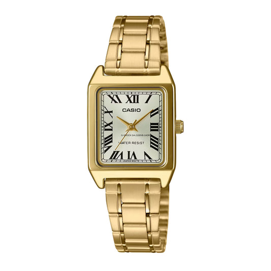 Casio Women's Watch Analog, Silver Dial Gold Stainless Steel Strap, LTP-V007G-9BUDF