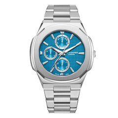 Lee Cooper Men's Watches Analog Blue Dial with Silver Stainless Steel Band, LC08047.390