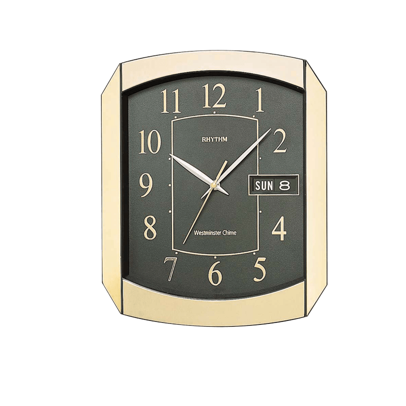 Rhythm Value Added Wall Clock | Westminster Chime & Strike, Day-Date Calendar | Gold, CFH102NR18