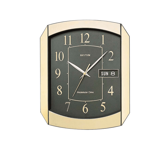 Rhythm Value Added Wall Clock | Westminster Chime & Strike, Day-Date Calendar | Gold, CFH102NR18