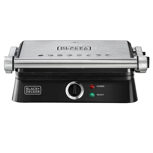 Black+Decker, 1400W Contact Grill With Full Flat Grill For Barbecue, Black, CG1400