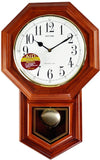 Rhythm Wall Clock, Analog White Dial  Brown Wooden Case Pendulum DÃ©cor Clock, CMJ501FR06