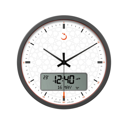 Alfajr Islamic Prayer Wall Clock Ana-Digital Black With Azan And Prayer Times, CR-23WHITE authentic Alfajr CR-23WHITE Islamic prayer product in Bahrain