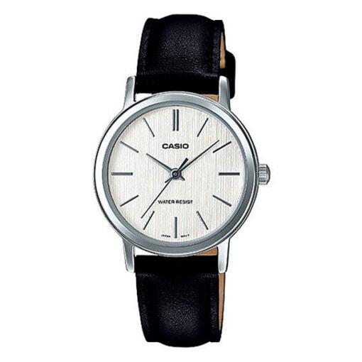 Casio, Womenâ€™s Watch Analog, White Dial Black Leather Band, LTP-E145L-7ADF