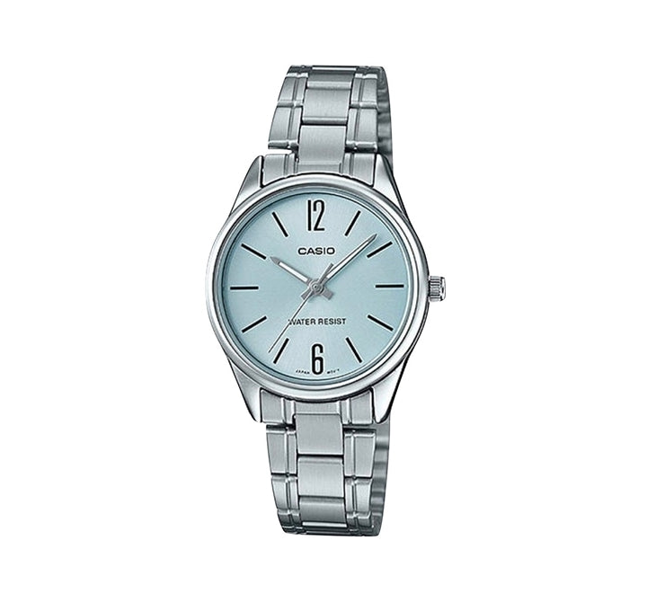 Casio, Womenâ€™s Watch Analog, Pale Blue Dial Silver Stainless Band, LTP-V005D-2BUDF