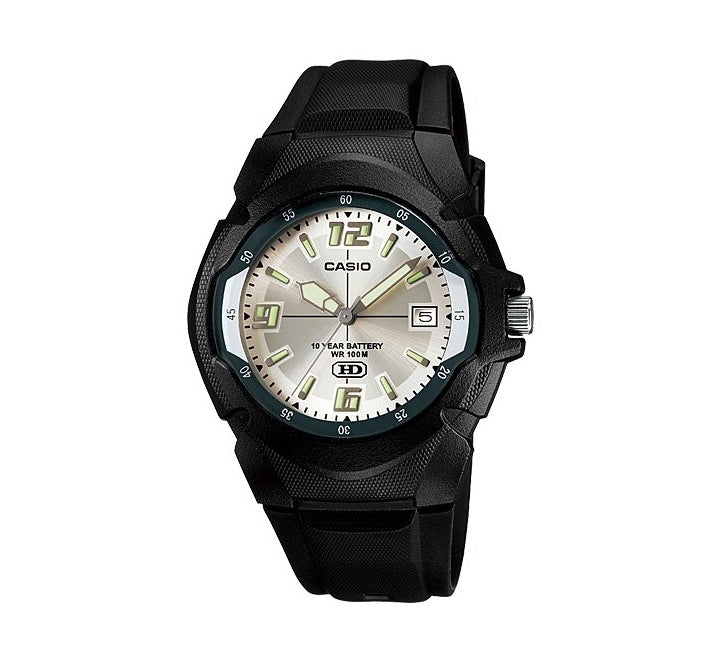 Casio, Men’s Watch Analog, Silver Dial Black Resin Band, MW-600F-7AVDF