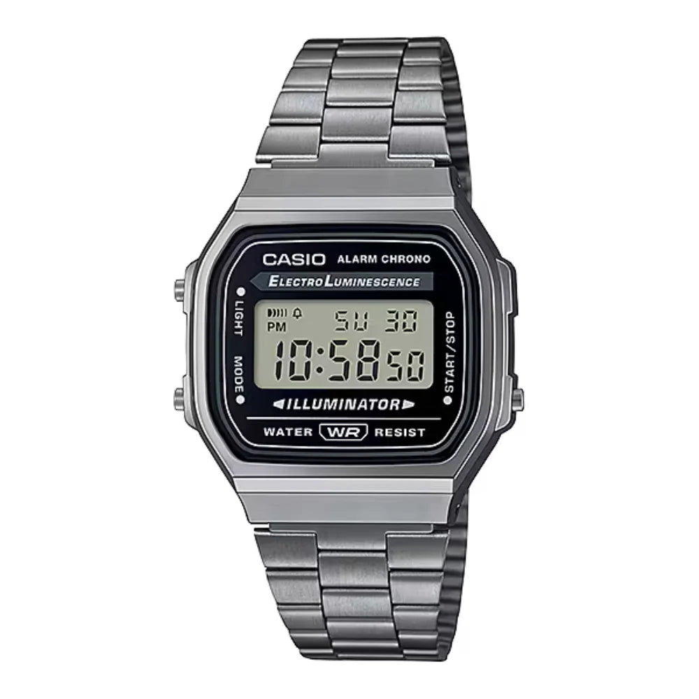 Casio Men's Watch Vintage Collection Digital, Black Dial Grey Stainless Steel Strap, A168WGG-1ADF