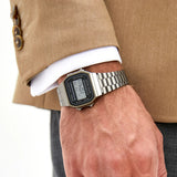 Casio Men's Watch Vintage Collection Digital, Black Dial Grey Stainless Steel Strap, A168WGG-1ADF