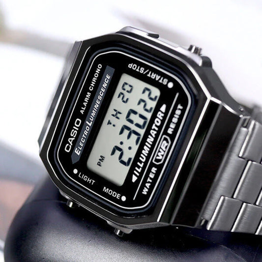 Casio Men's Watch Vintage Collection Digital, Black Dial Grey Stainless Steel Strap, A168WGG-1ADF