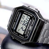 Casio Men's Watch Vintage Collection Digital, Black Dial Grey Stainless Steel Strap, A168WGG-1ADF