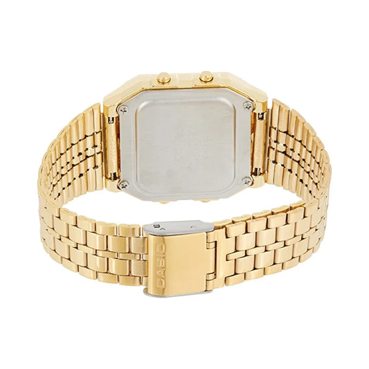 Casio Men's Watch Vintage Collection Digital, Black Dial Gold Stainless Steel Strap, A500WGA-1DF