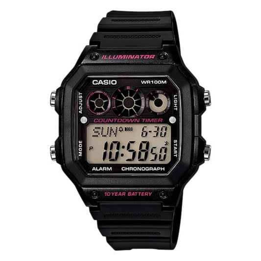 Casio Men's watch Digital, Black Dial Black Resin Strap, AE-1300WH-1A2VD