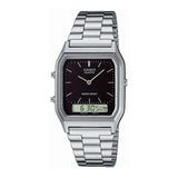Casio Vintage Unisex Watch Analog-Digital Black Dial With Silver Stainless Steel Band, AQ-230A-1DMQD
