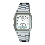 Casio Men's Watch Analog & Digital Combo, White Dial Silver Stainless Steel Strap, AQ-230A-7BMQD