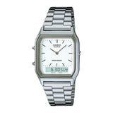 Casio Vintage Unisex Watch Analog-Digital White Dial With Silver Stainless Steel Band, AQ-230A-7DMQD
