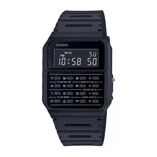 Casio Unisex Calculator Digital Watch, Black Dial Black Resin Strap, CA-53WF-1BDF