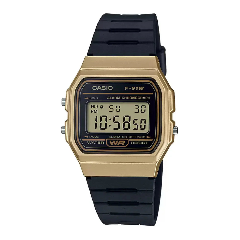 Casio Men's Watch Vintage Collection Digital, Gold Dial Black Resin Strap, F-91WM-9ADF