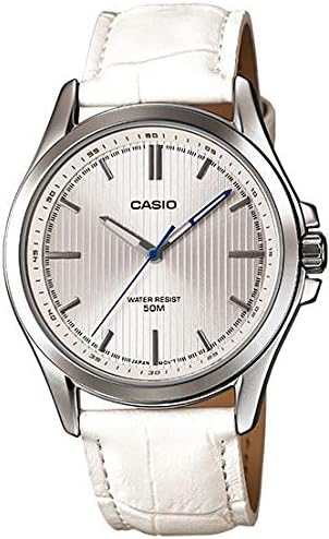 Casio,Men's Watch Analog, White Dial Brown Leather Band, MTP-E104L-7AVDF