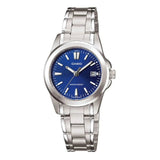 Casio Women's Watch Analog, Blue Dial Silver Stainless Steel Strap, LTP-1215A-2A2DF