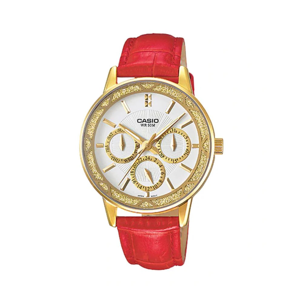 Casio, Women's Watch Analog, White Dial Red Leather Band, LTP-2087GL-4AVD product image