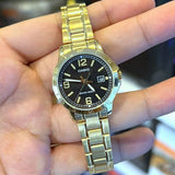 Casio Women's Watch Analog, Black Dial Gold Stainless Steel Strap, LTP-V004G-1BUDF