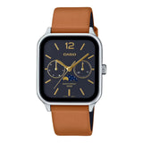 Casio Men's Watch, Black Multi-Dial Moon phase, Brown Leather Strap, MTP-M305L-1AVDF