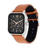 Casio Men's Watch, Black Multi-Dial Moon phase, Brown Leather Strap, MTP-M305L-1AVDF