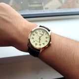 Casio, Men's Watch Analog, Gold Dial Brown Leather Band, MTP-V001GL-9BUD