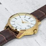 Casio Men's Watch Analog, White Dial Brown Leather Strap, MTP-V004GL-7AUD