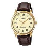 Casio, Men's Watch Analog, Gold Dial Brown Leather Band, MTP-V001GL-9BUD