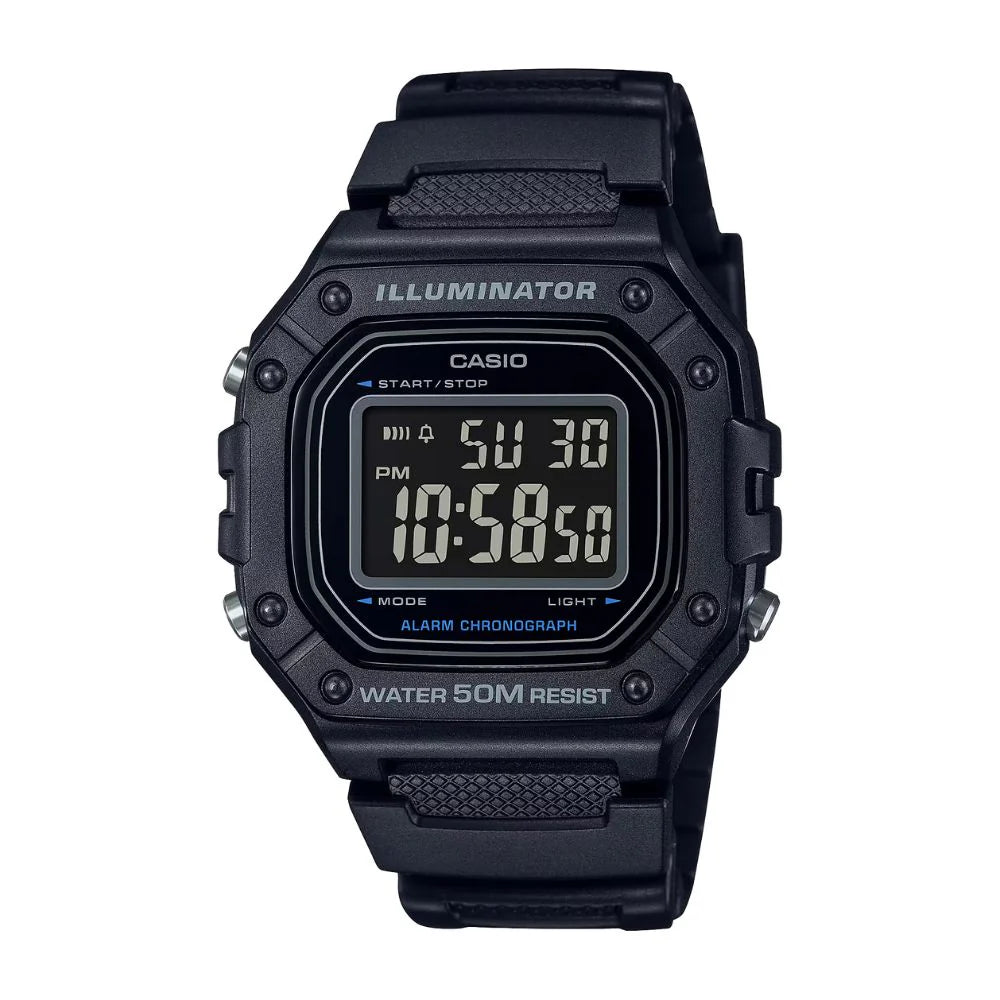 Casio Men's Watch Digital, Black Dial Black Resin Strap, W-218H-1BVDF product image
