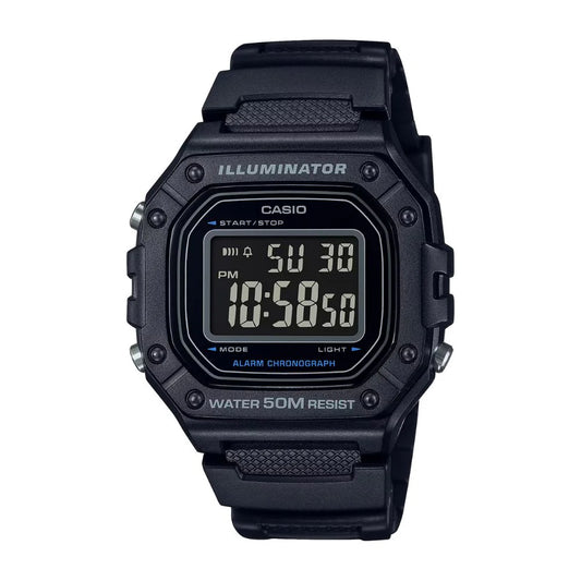 Casio Men's Watch Digital, Black Dial Black Resin Strap, W-218H-1BVDF product image