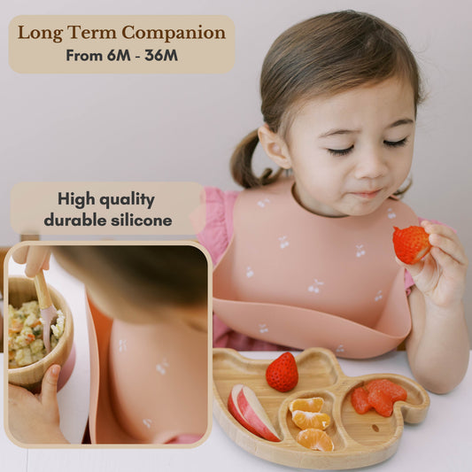 Milk It Baby Printed Bib Cherry Muave,  100% Food Grade Silicone Bib, MI-SBCM006