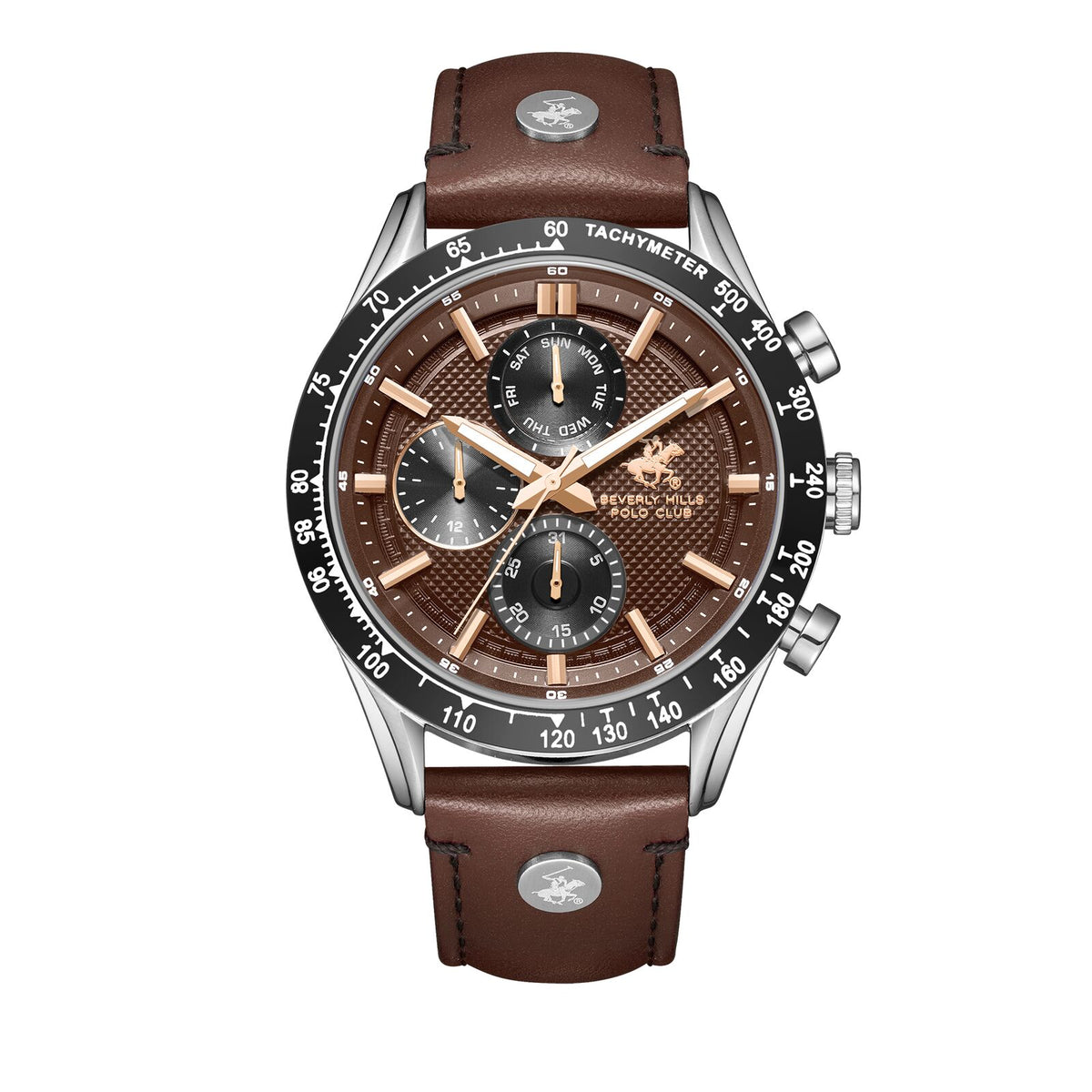 Beverly Hills Polo Club Men's Watch Analog Brown Dial With Brown Leather strap, BP3659X.342