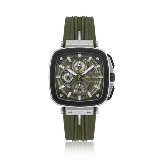Quantum Men's Multifunction Watch Black Dial Dark Green Silicone Band, PWG1014.355