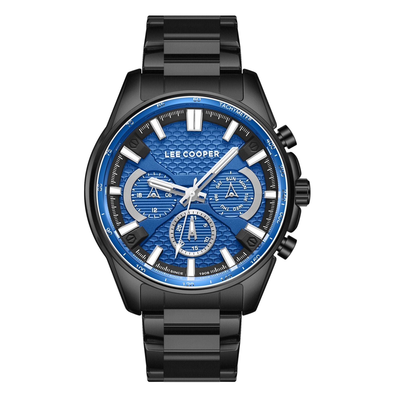 Lee Cooper Men's Watch Analog Blue Dial with Black Stainless Steel Band, LC08090.690