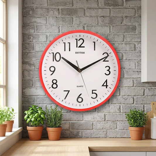 Rhythm Basic Wall Clock | 3D Numerals | Red, CMG716NR01