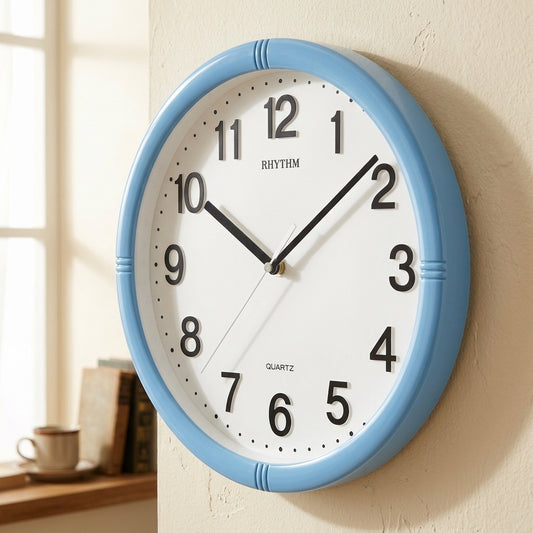 Rhythm Basic Wall Clock | 3D Numerals, Silent Silky Move | Blue, CMG434NR04