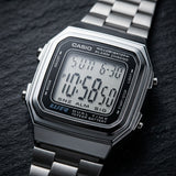 Casio Men's Watch Vintage Collection Digital, Black Dial Silver Stainless Steel Strap, A178WA-1ADF