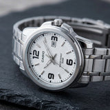 Casio Men's Watch Analog, White Dial Silver Stainless Steel Strap, MTP-1314D-7AVDF