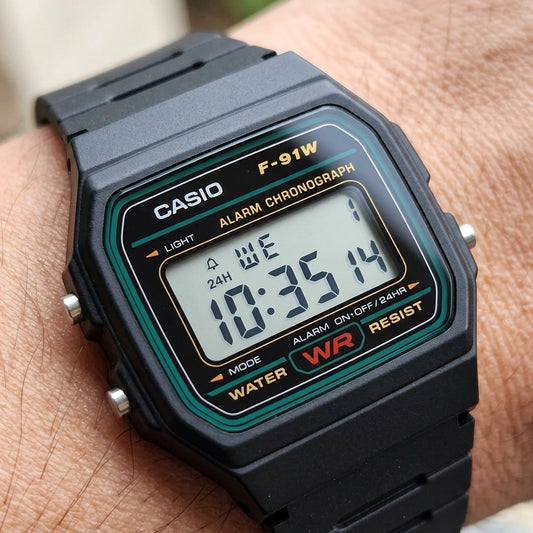 Casio, Men's Watch Vintage Collection Digital, Black Dial Black Resin Band, F-91W-3DG
