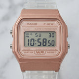 Casio Men's Digital White and Gold Dial With Transparent Resin Band, F-91WS-7A2DF